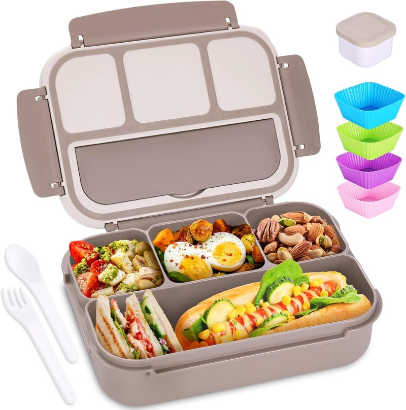 shell and turtle Bento Box Adult Lunch Box, Containers for Adults Men Women with 4 Compartments, Lunchable Food Container with Utensils, Sauce Jar, Muffin Liners, 40 Oz/5 Cup, Microwave & Dishwasher Safe, Brown - Image 1